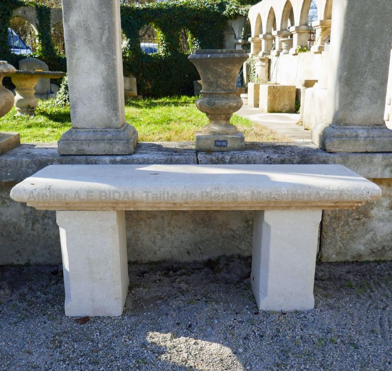 Garden bench in natural limestone by Atelier Alain BIDAL (Provence)