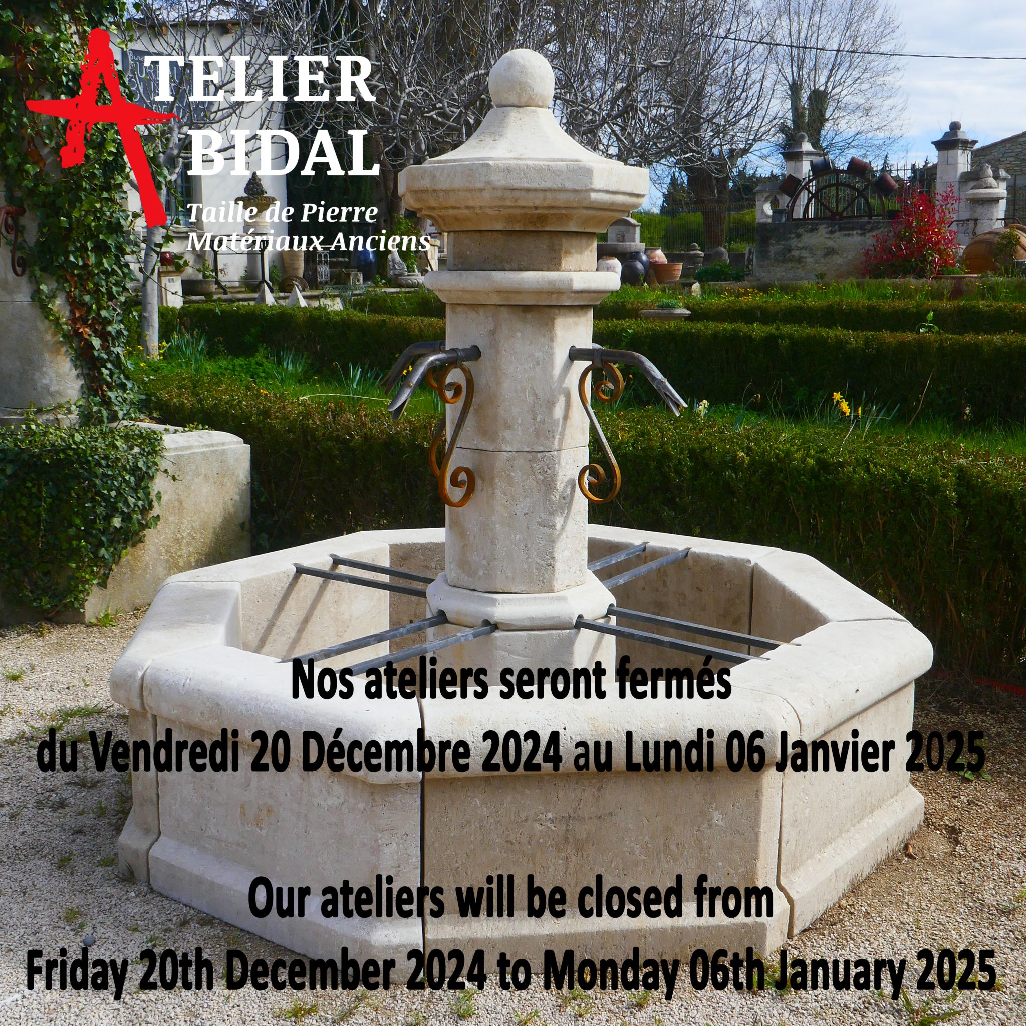 Atelier Alain Bidal ǀ Dates de fermeture de fin d'année 2024