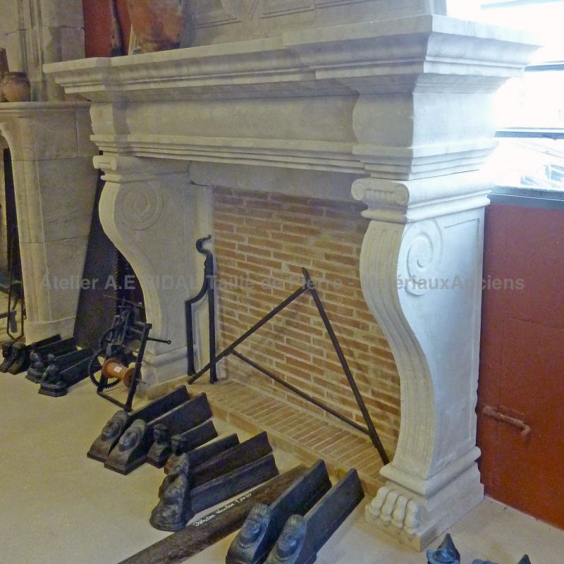 Classic Napoleon III fireplace hand-crafted in Estaillades stone by the master stone cutter Alain BIDAL