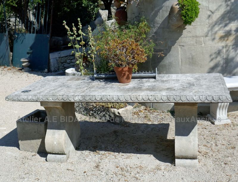 Rectangular dining table in stone : sturdy furniture in stone for indoors or outdoors by Alain BIDAL, Provence