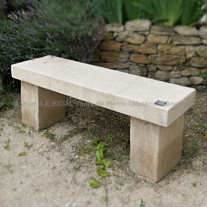 Natural stone bench for garden | Bench in stone from the stone cutter of the Atelier Alain Bidal (Provence)