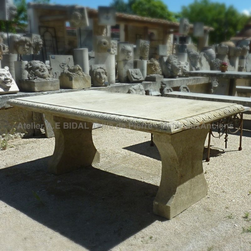 Large stone table for indoor or outdoor use- Atelier Alain BIDAL (Provence)