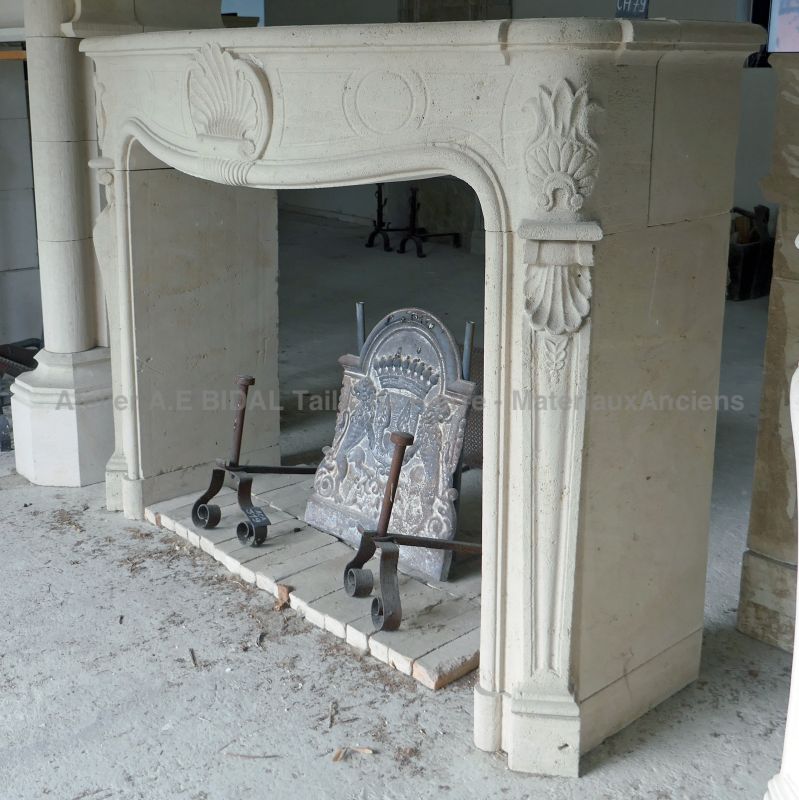 French Regency style fireplace in stone : stone mantel hand-crafted in Provence by Alain BIDAL